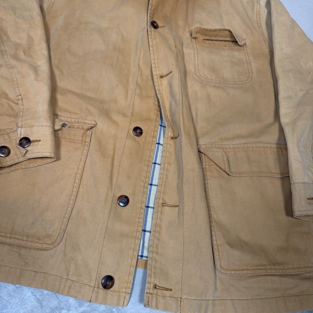 Brooks Brothers Mens L Tan Canvas Barn Chore Coat Corduroy Collar Plaid Lined - Picture 3 of 6